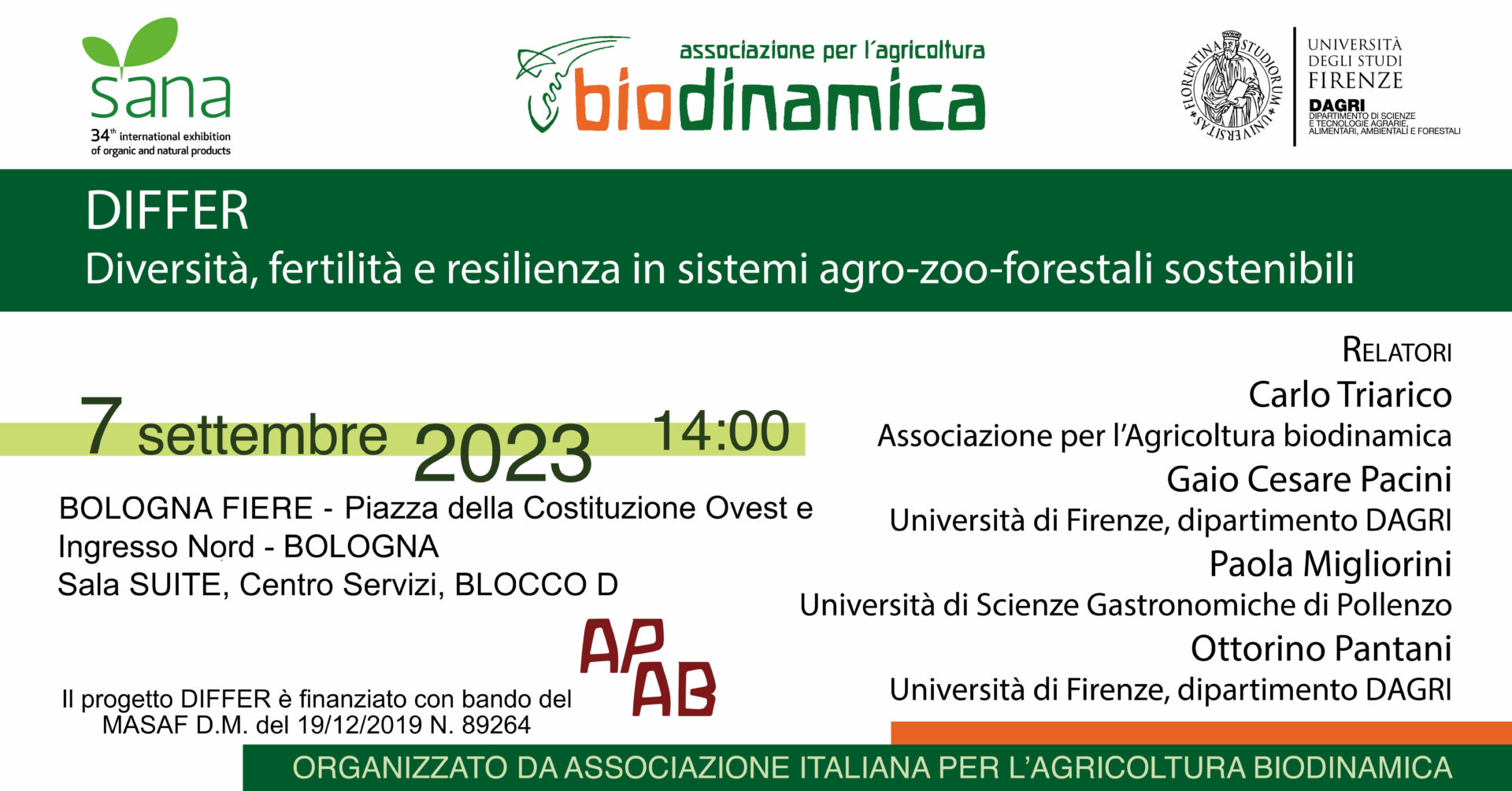 SAVE THE DATE – La biodinamica in una ricerca dall’approccio olistico. Evento finale del Progetto ministeriale DIFFER. SANA, 7 settembre ore 14:00