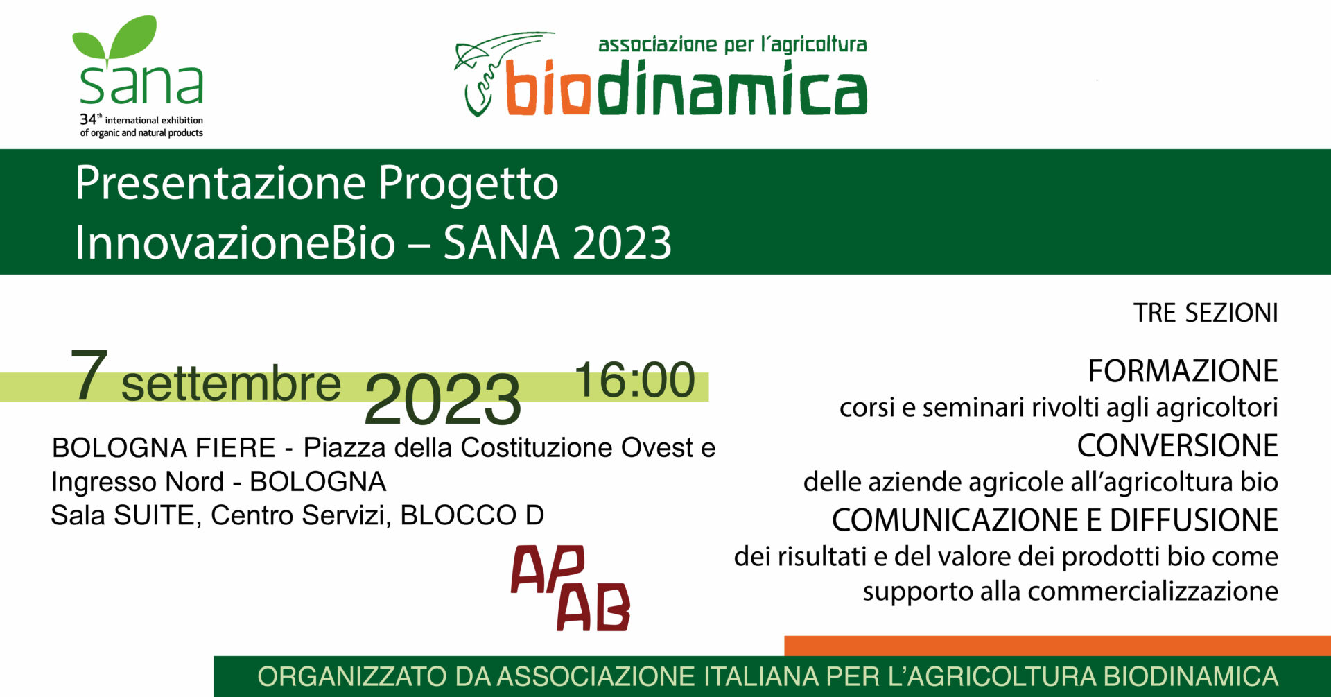 SAVE THE DATE – Presentazione Progetto InnovazioneBio – SANA 2023, giovedì 7 settembre ore 16:00, con il coinvolgimento della Sezione Tematica Comunicazione
