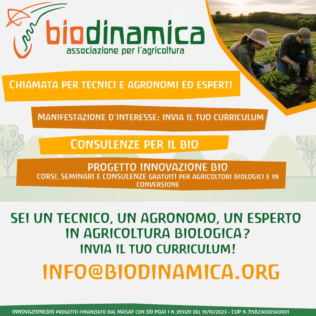 Manifestazione d’interesse per tecnici, agronomi ed esperti per servizio di consulenza e formazione alle aziende agricole biologiche e in conversione