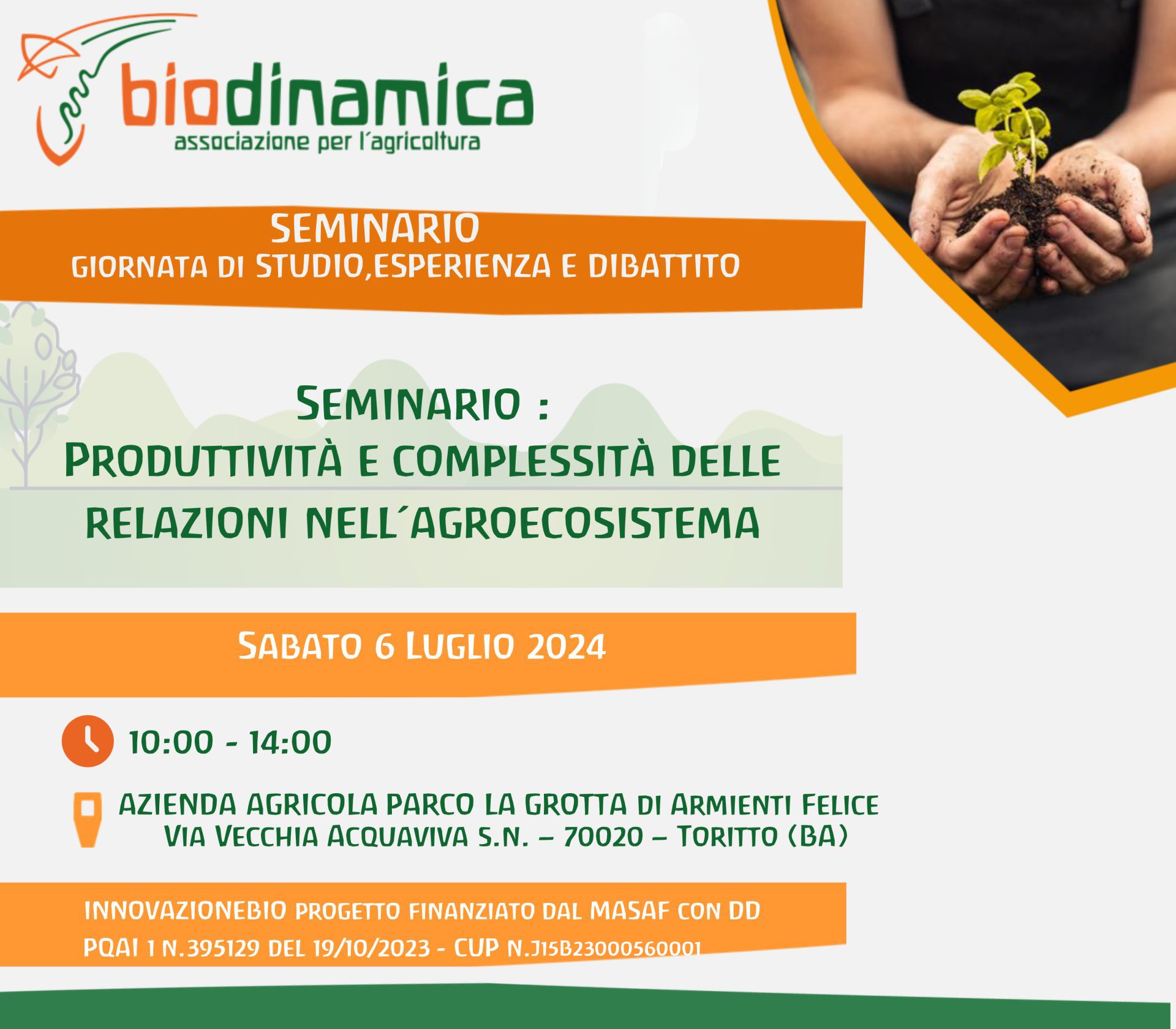 Seminario Innovazione Bio: Produttività e complessità delle relazioni nell’agroecosistema – Toritto (BA) 6 luglio 2024