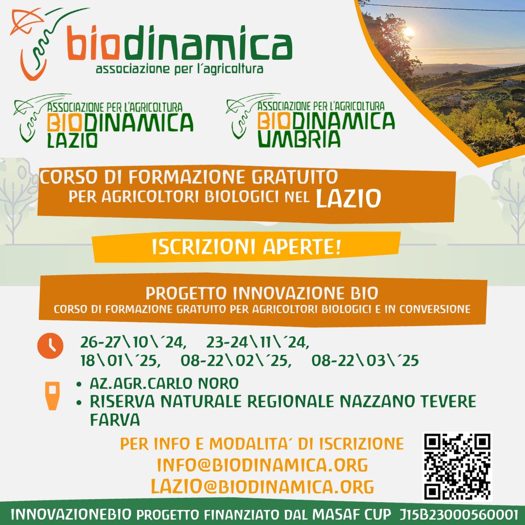 Lazio e Umbria: dall’azienda agricola BiodinamicaNoro alla Riserva Naturale Regionale Nazzano, Tevere-Farfa, un percorso formativo gratuito in 8 lezioni per agricoltori biologici e in conversione