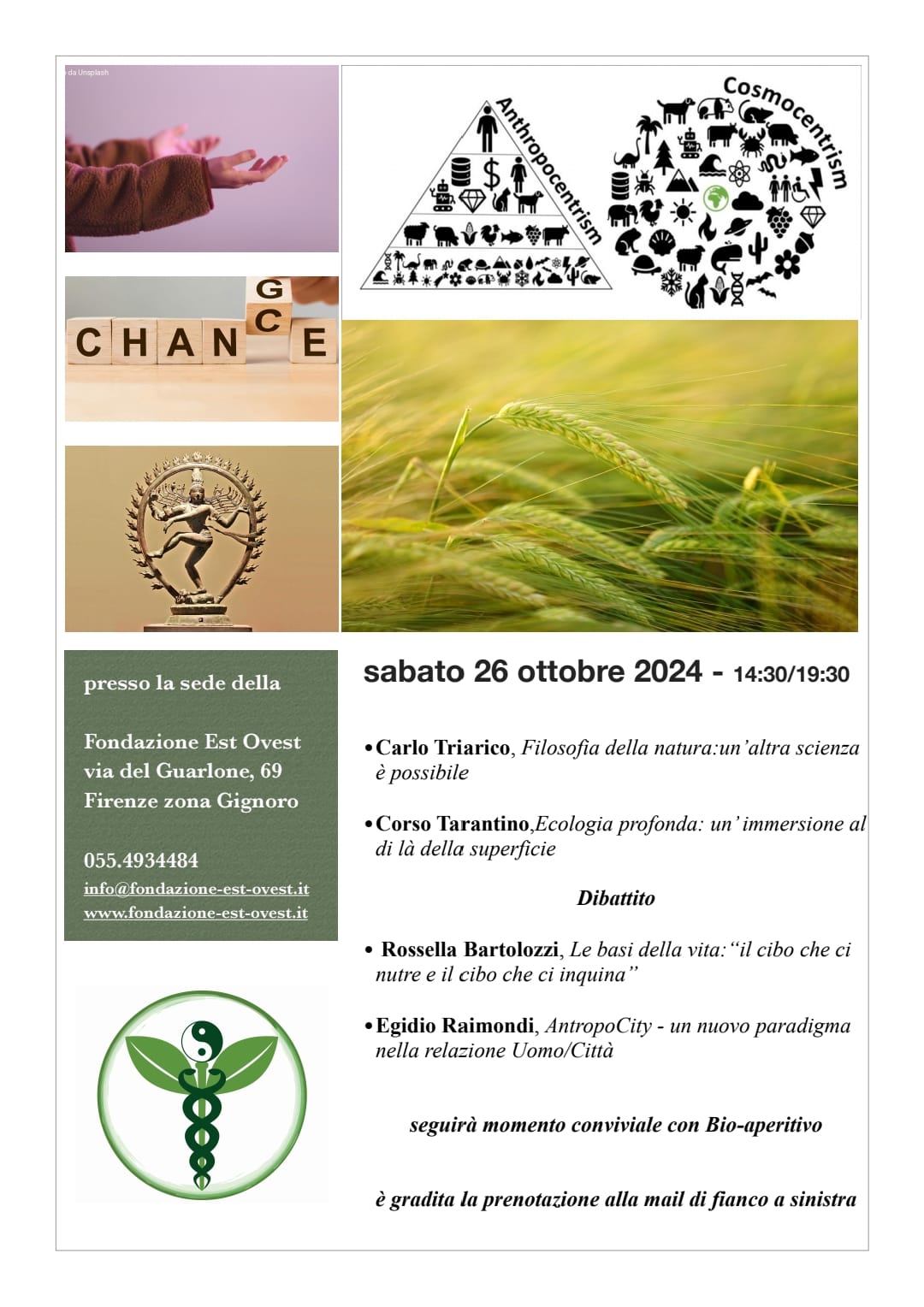 Change chance. Il 26 ottobre a Firenze incontro pubblico: Il nuovo paradigma agroecologico