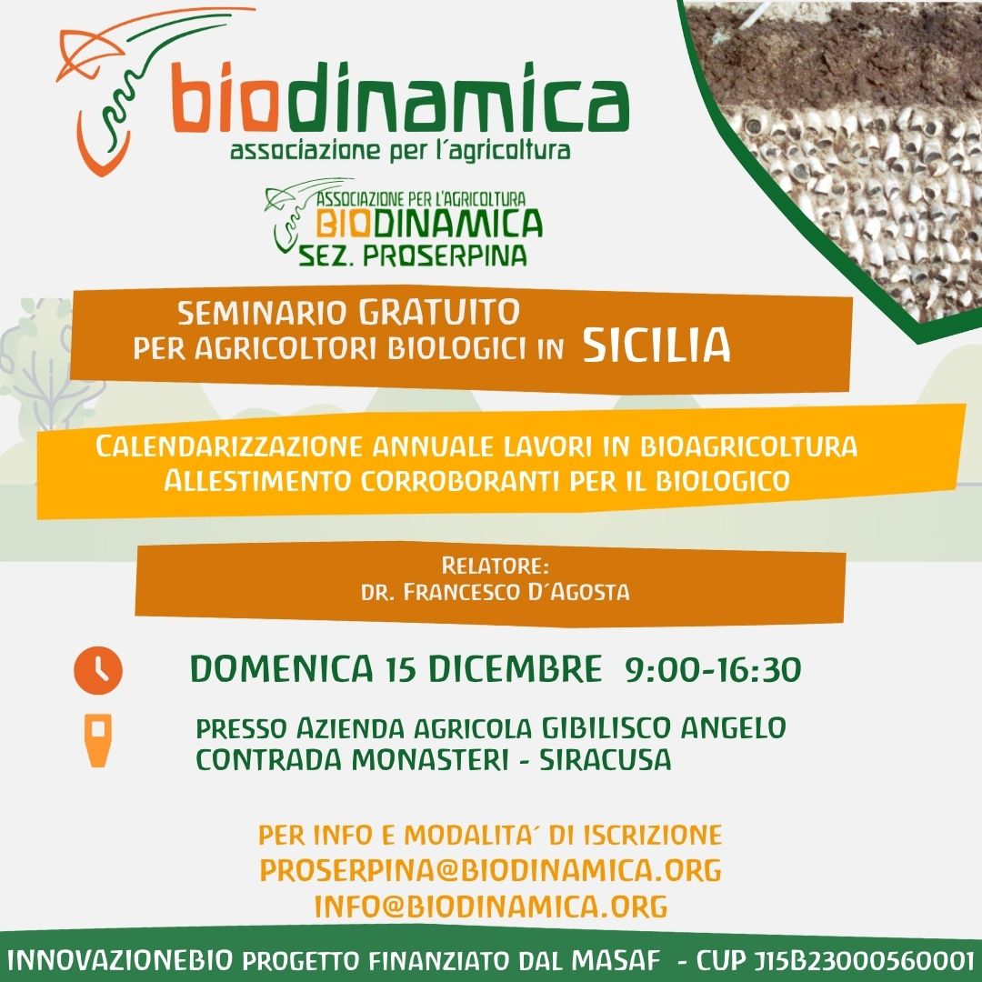 SEMINARIO GRATUITO il 15 dicembre a SIRACUSA per agricoltori bio o in conversione.