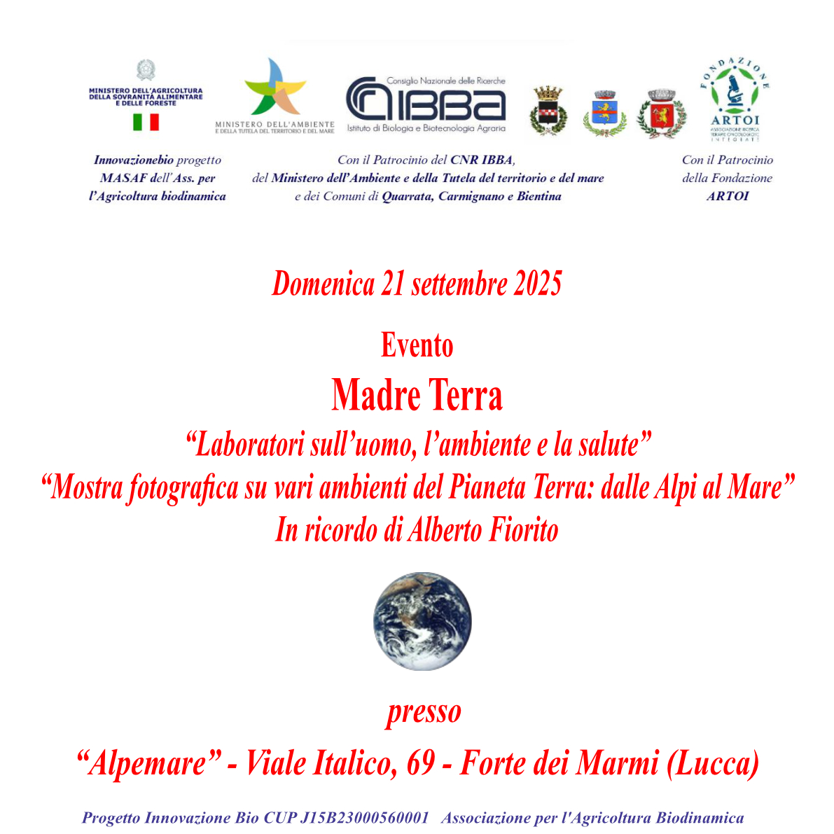 Programma evento “Madre Terra”, Forte dei Marmi (LU), Alpemare, 21 settembre 2025