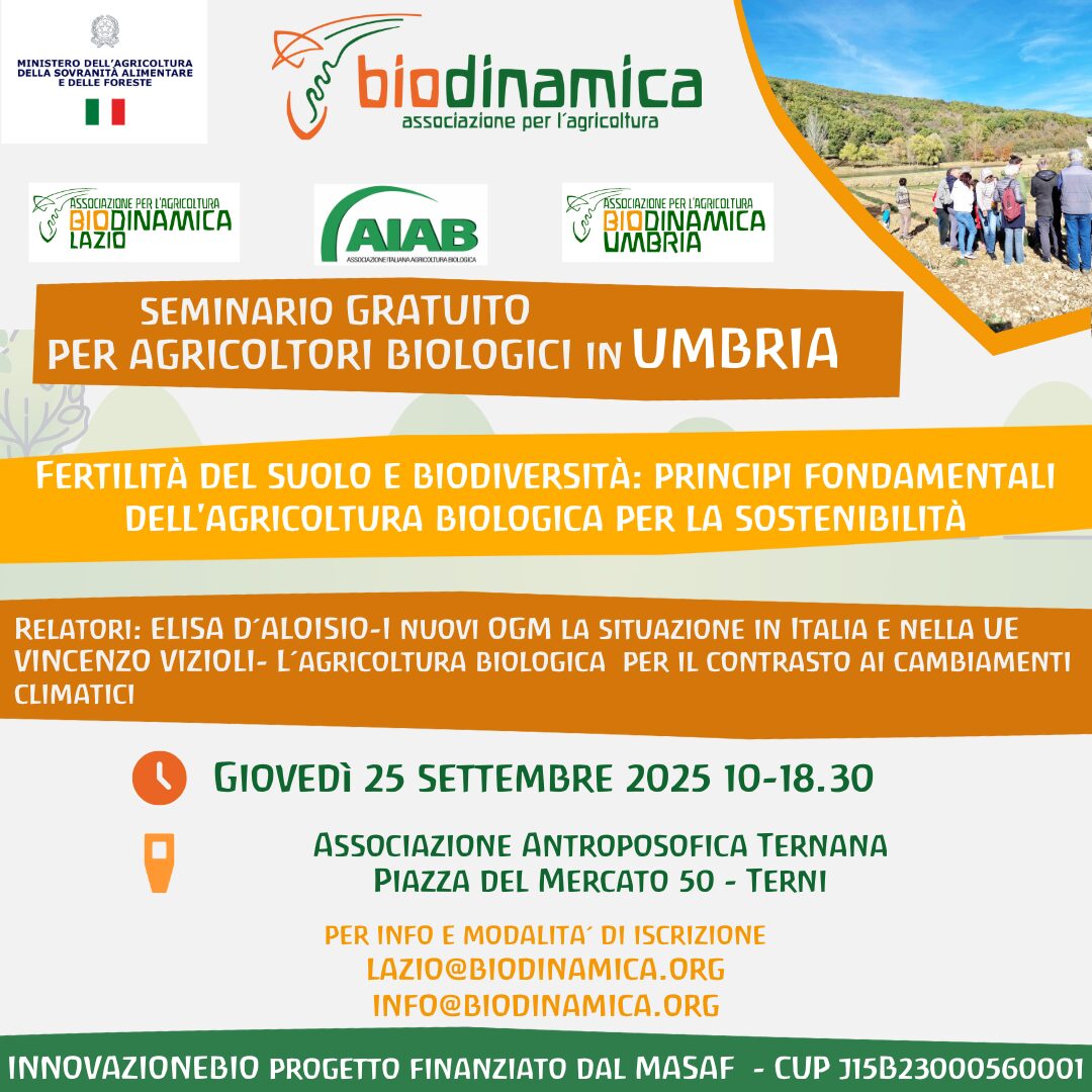 25 settembre 2025 in Umbria – Seminario gratuito per agricoltori bio