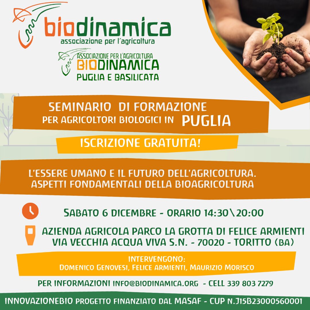 L’essere umano e il futuro dell’agricoltura – Seminario GRATUITO per agricoltori biologici in Puglia