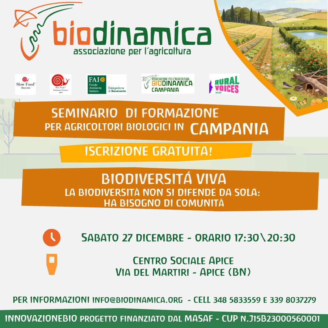 27 dicembre 2025 Seminario GRATUITO per agricoltori bio in Campania – La biodiversità non si difende da sola: ha bisogno di Comunità