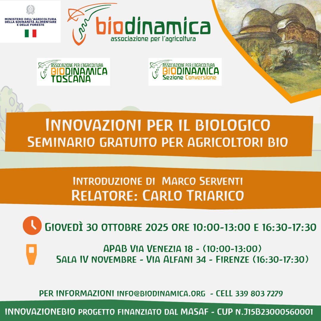 Il 30 ottobre 2025 Seminario gratuito a Firenze – Innovazioni per il biologico