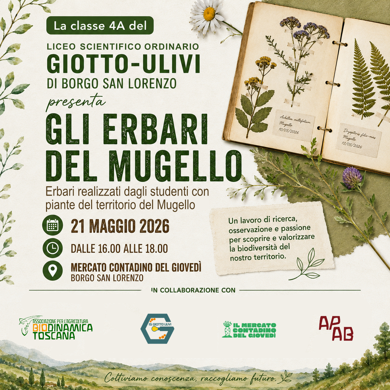 21 maggio 2026 Gli erbari del Mugello: la classe 4A del Liceo Giotto-Ulivi presenta il lavoro di un anno a Borgo San Lorenzo