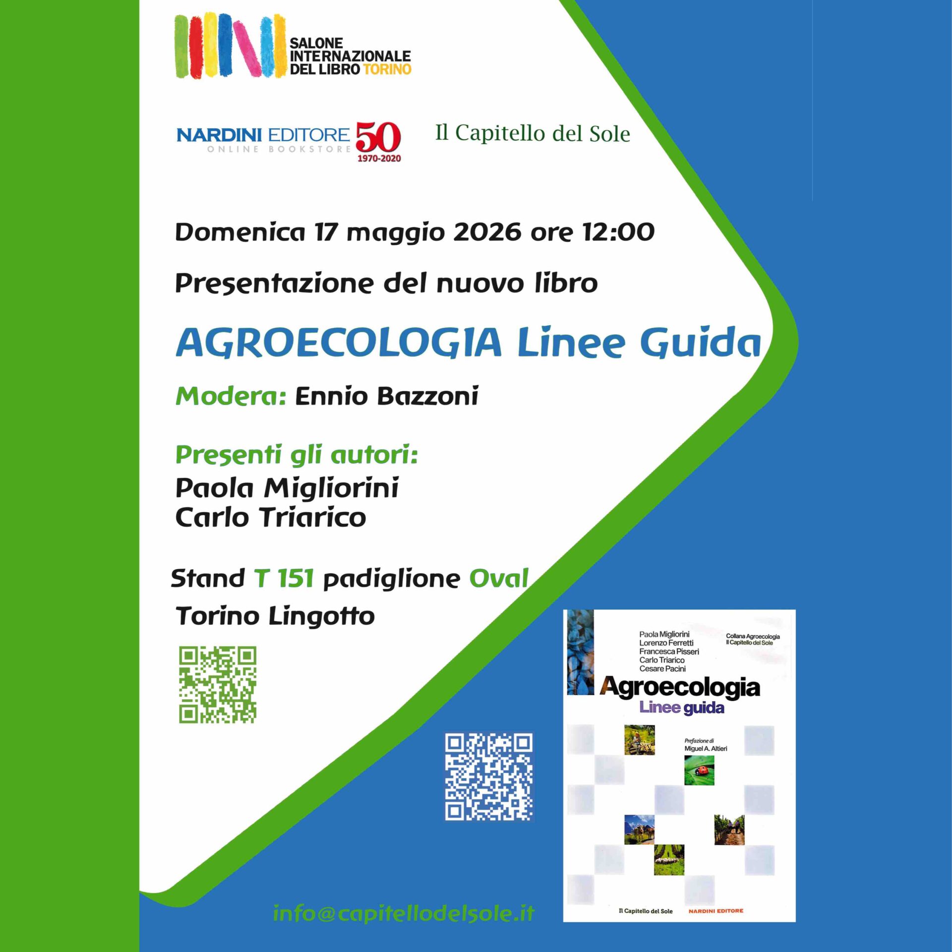 Domenica 17 maggio 2026 al Salone del Libro presentazione del libro Agroecologia, Linee Guida con Paola Migliorini e Carlo Triarico